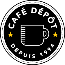 Café Dépôt logo featuring a coffee cup and stars, established in 1994.