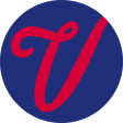 Logo design featuring a stylized red 'V' on a blue background.